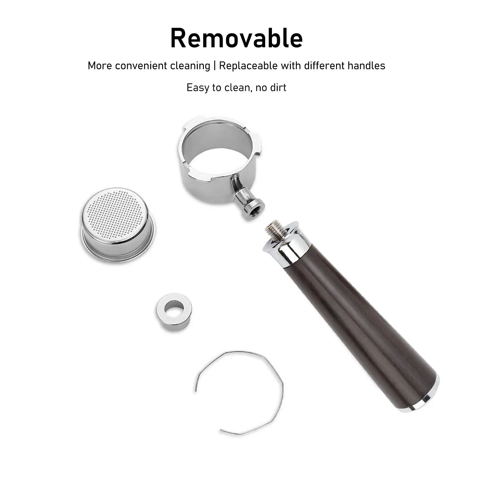 Custom Logo 51mm 54mm 58mm Coffee Portafilter with Double Spouts and 2 Cup Basket Fit for E61 Grouphead with Wood Handle factory