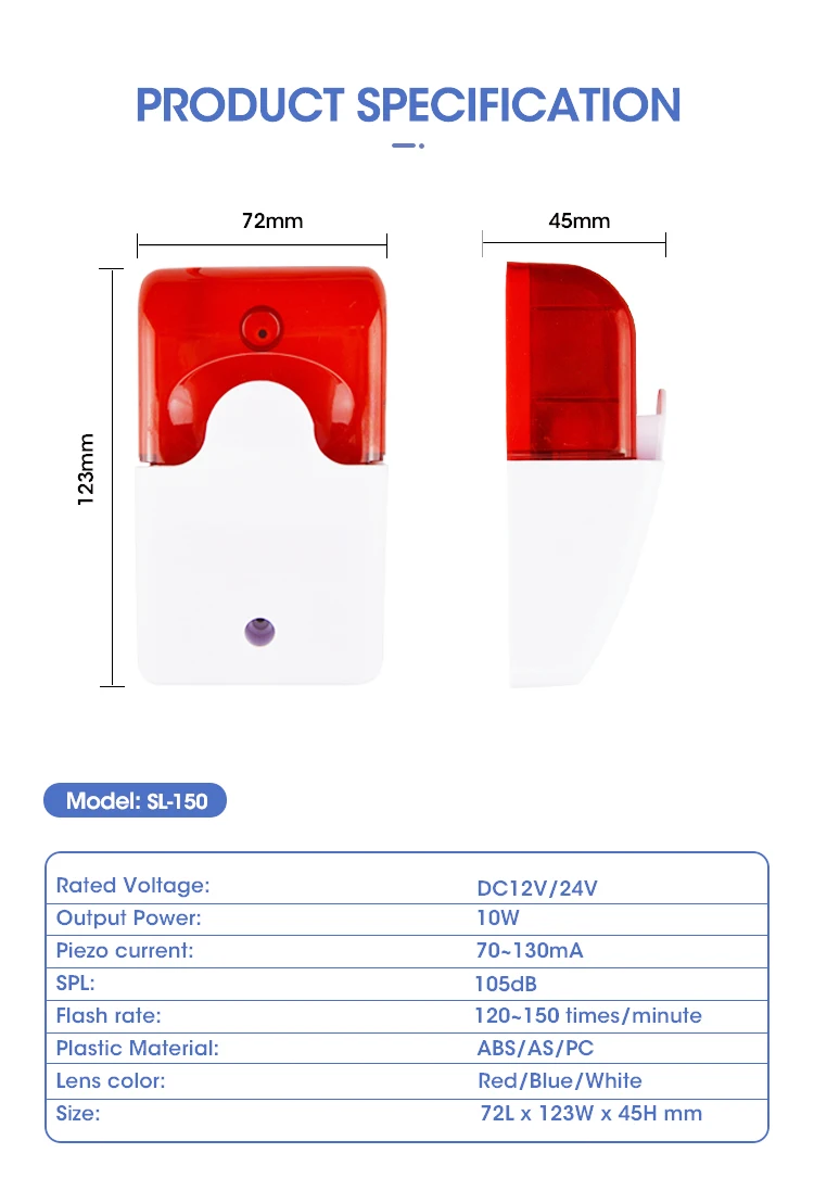 Alarm Small Siren Red Flashing Light Outdoor Strobe Light