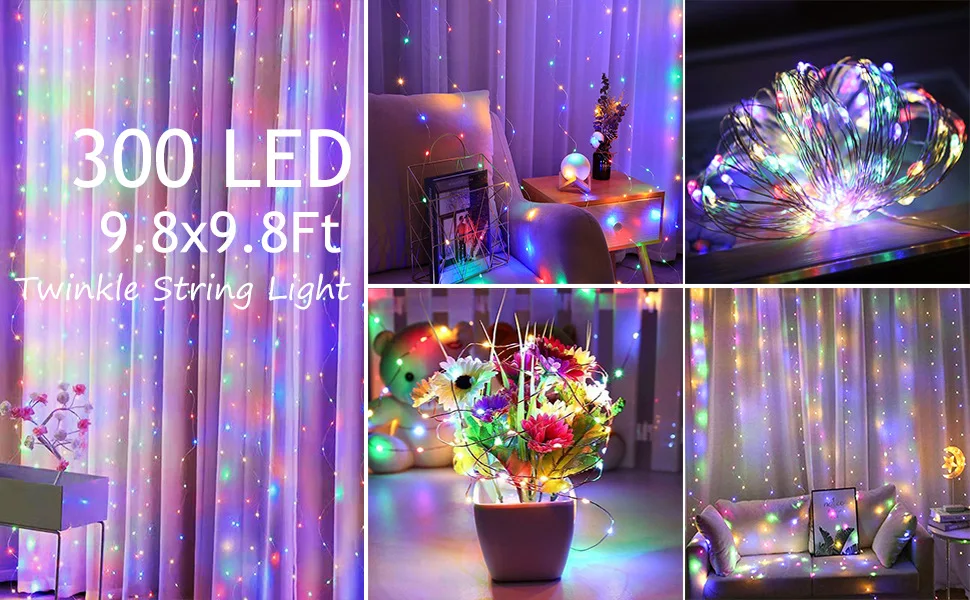3*3m Led Curtain Lights Rainbow Color Waterproof Window Curtain Lights