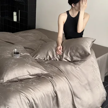 Exquisite Modern 60 for Tencel Jacquard Quilt Cover Set High-End Geometric Printed King Size Bedding Summer Cool Dirt-Resistant