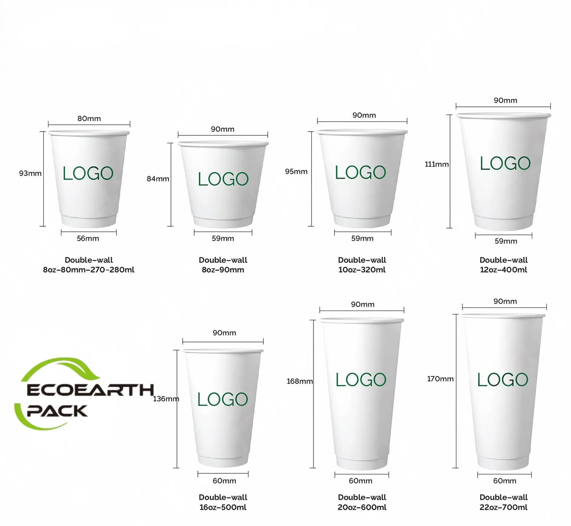 White Kraft Double Wall Coffee Paper Cup PE/PLA Coating Bio-Degradable ...