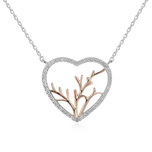 925 Sterling Silver Women's Necklace Long Chain Fashion Design Heart Pendant Zircon Rhodium Plated Stylish Trendy Wedding Gift