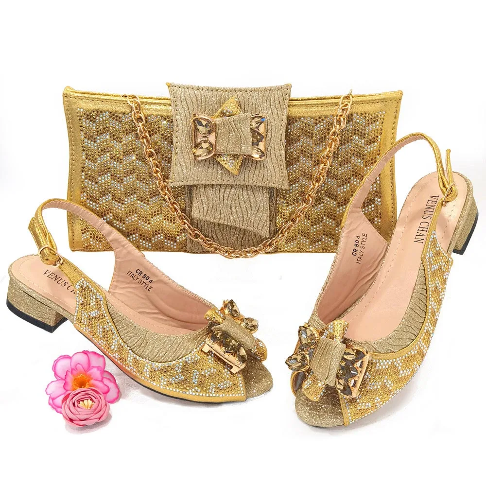 Italian Matching Low Heel Slippers Shoe and Bag Set High Quality Gold  Sandals Shoes and Bags Match Women - China Shoes and Bag Set and Wholesale  Matching Shoes and Handbags price