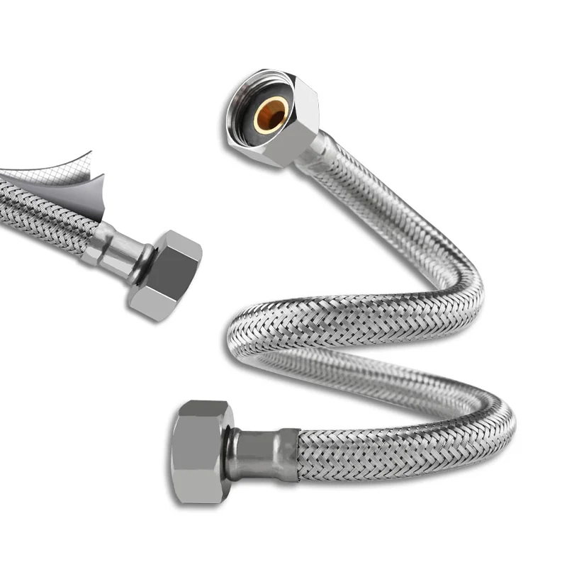 304 Stainless Steel Braided Flexible Hose for Kitchen Faucet Hot and Cold Water 1/2 Inch Hose Double Lock for Basin Faucet