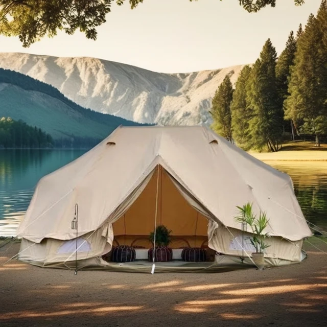 Luxury 6x4m Canvas Large Tent for Wedding Events Outdoor Camping for Families Easy to Set Up with Fiberglass Poles for Summer