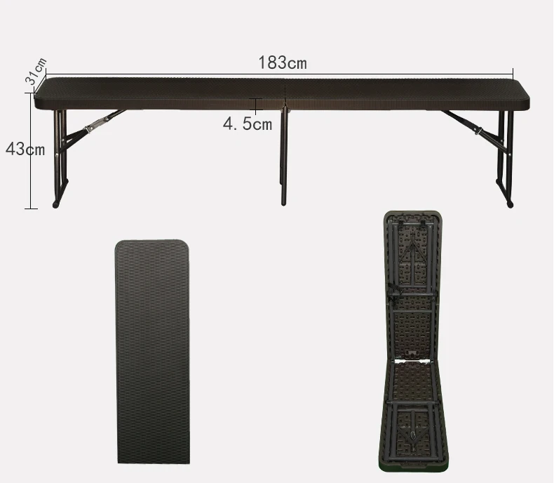 Simple Rattan Pattern Plastic Desk and Beer Bench Folding Table and Chair 180cm Plastic Folding in Half Table and Bench Set