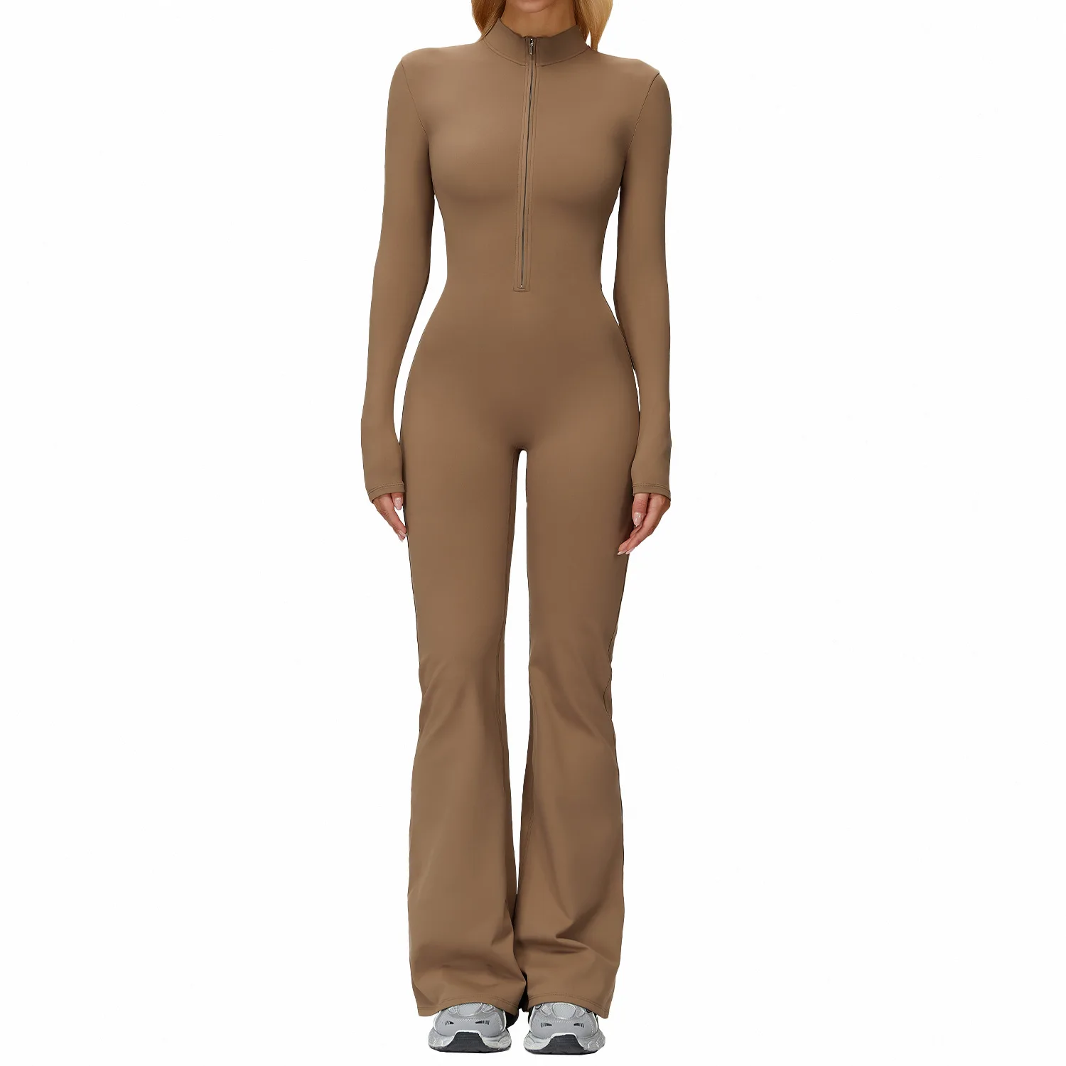 Autumn Winter Fleece-Lined Seamless Spaghetti Strap One-Piece Stand Collar Warm Yoga Wid preview