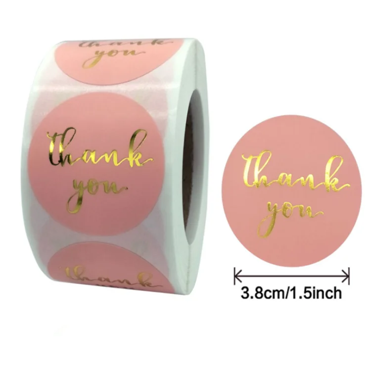 Custom Thank You Stickers Labels 1.5 Inch Bronzing Pink Thank You Stickers for Your Small Business