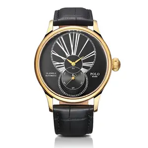 Luxury Men's Full-Automatic Mechanical Watch Multi-Function 46mm Stainless Steel Case 22mm Cow Leather Band Pointer Display