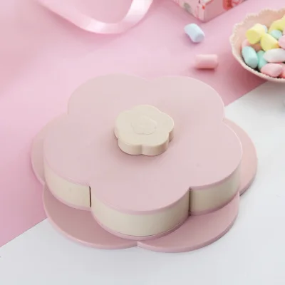 Food Storage Organizer Case Petal-Shape Rotating Two-deck Candy