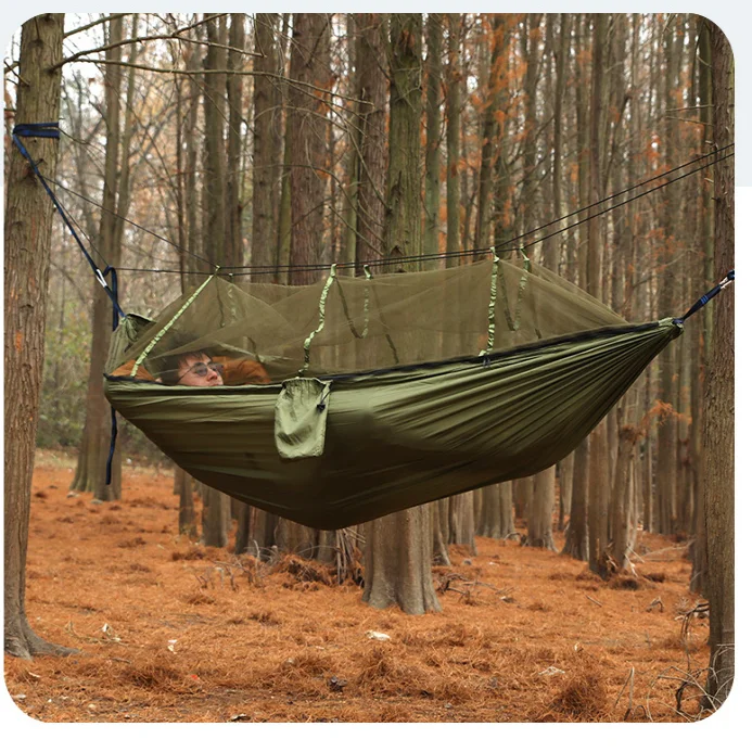 Source Factory Wholesale 210t Nylon Parachute Camping Hammock With Mosquito Net for Traveling