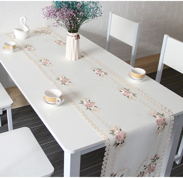 批发40x180cm贡缎刺绣客厅餐厅桌布厂家直销可定做