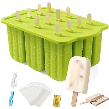 12 Cavities Silicone Popsicle Molds Ice Pop Maker With Popsicle Sticks Popsicle Bags,And Cleaning Brush For Kids Adults