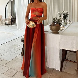 Casual Sexy Ladies Tube Dress Printed Hollow Midi Beachwear for Women Spring Summer dress