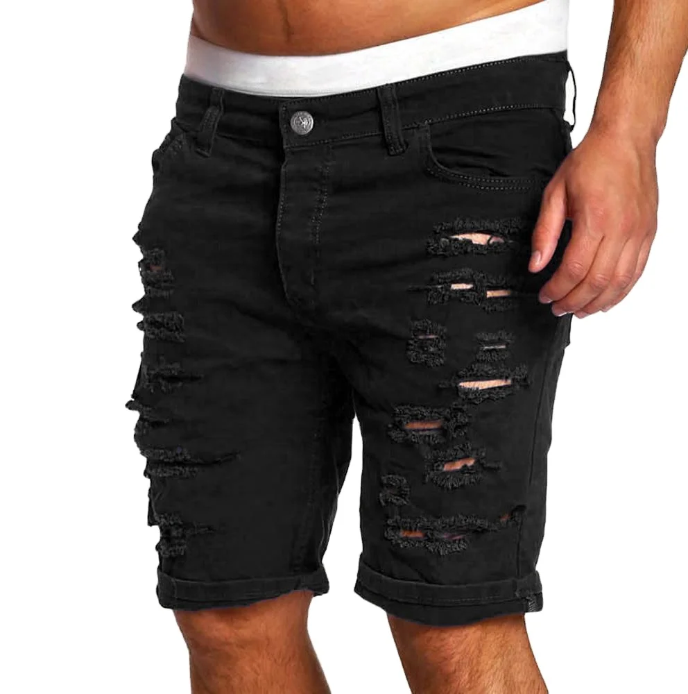 Shunht Mens Fashion Straight Ripped Hole Denim Shorts Distressed Jean Shorts 