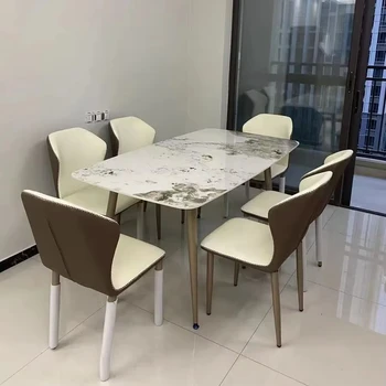 Light Luxury Rose Gold Leg Rock Plate Dining Table, Modern Household Small-sized Dining Table