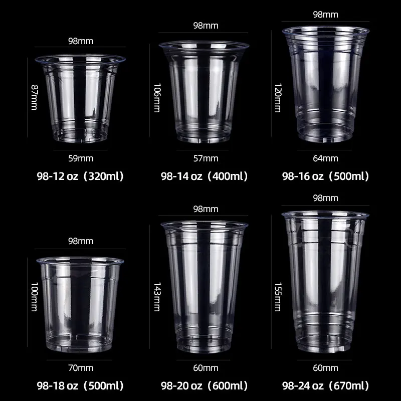 20oz Custom Printed clear Biodegradable Disposable Plastic Bubble Tea Pet Cup Food Grade PlasticCups for Slush Puppies