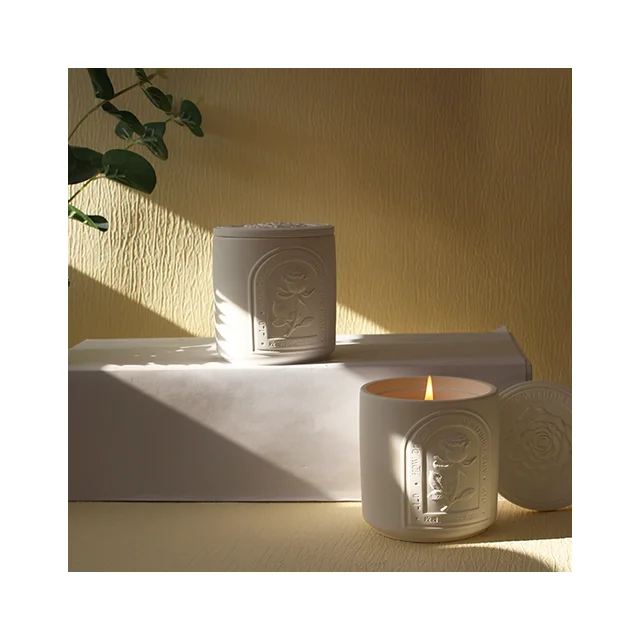 Home Decoration Fragrance Candles Ceramic Vessel Custom Gypsum Soy Wax Scented Candles with Lid