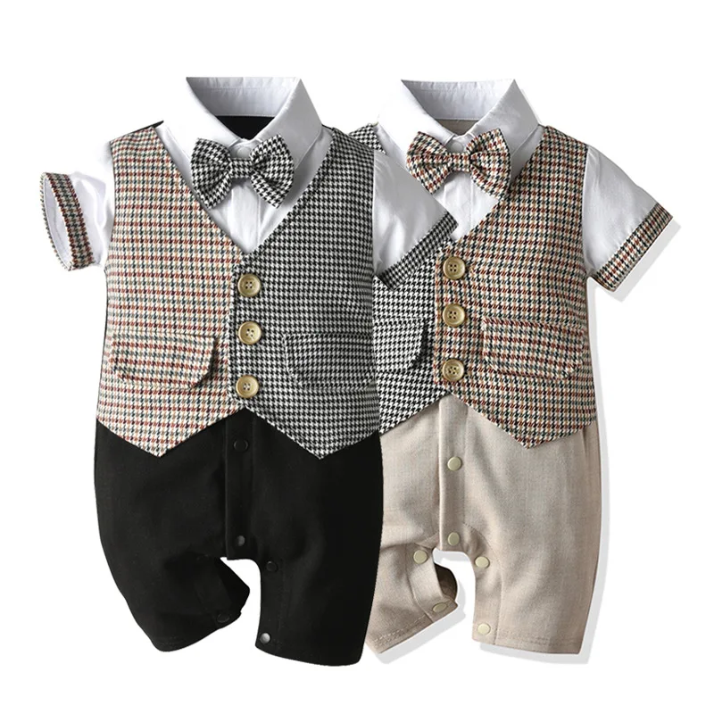 Newborn Baby Boy Gentleman Outfit Formal Party Wedding Bowtie Romper Shorts Suit 