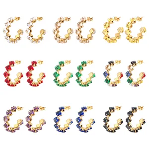 Stainless Steel Square Claws Zircon Stud Earrings Trendy Women's Ear Jewelry