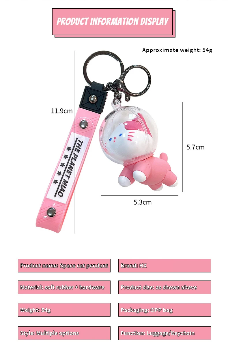 product cartoon cat keychain pendant creative pvc rubber keychain for car  schoolbag cute space keychain gift for wholesale229-61