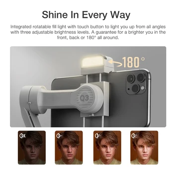 ZHIYUN Q3 Gimbal 3 Axis Selfie Stick Handheld Gimbal ZHIYUN Gimble Mobile Gimbal Stabilizer With Fill Light for Smartphones detail image