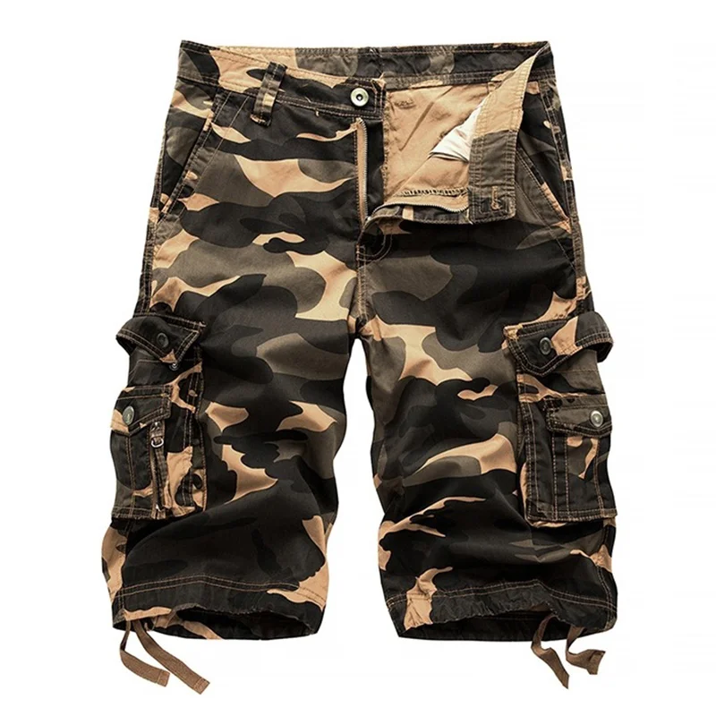 Mens Summer Large Size Cotton Camouflage Loose Multi Pockets Cargo Shorts