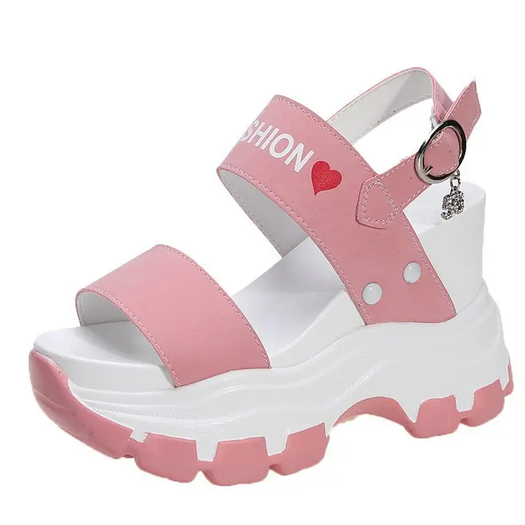 2024 new Wedge heel sandals women's summer net red sponge cake thick bottom increased open toe high heels