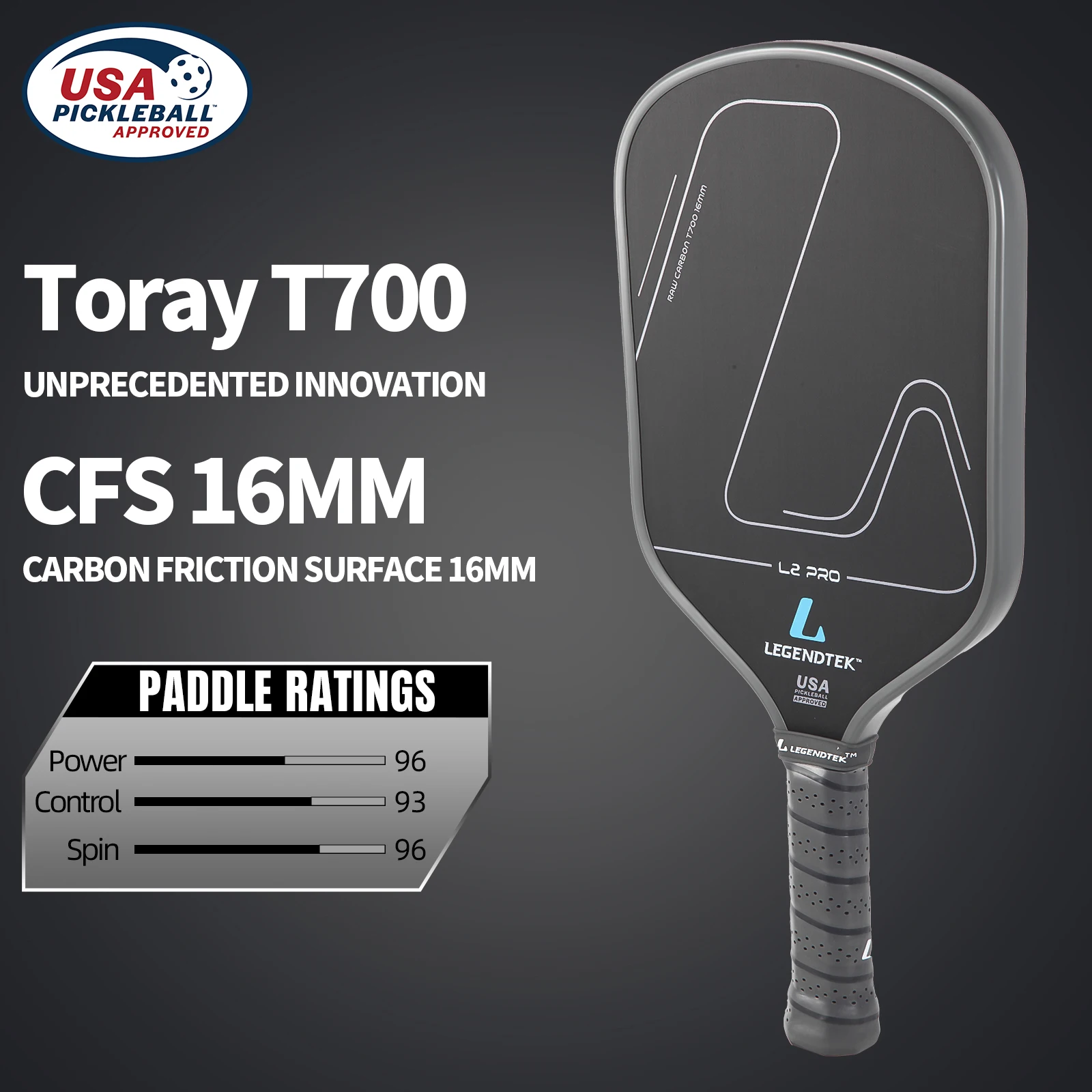 Legendtek Pickleball Paddles USAPA Approved Raw Carbon Fiber with Injected Foam Unibody with Paddle Cover