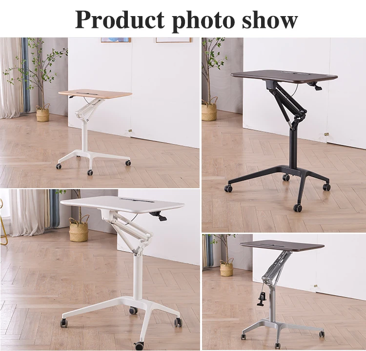Gas lifting single column height adjustable sit standing mobile computer and laptop desk