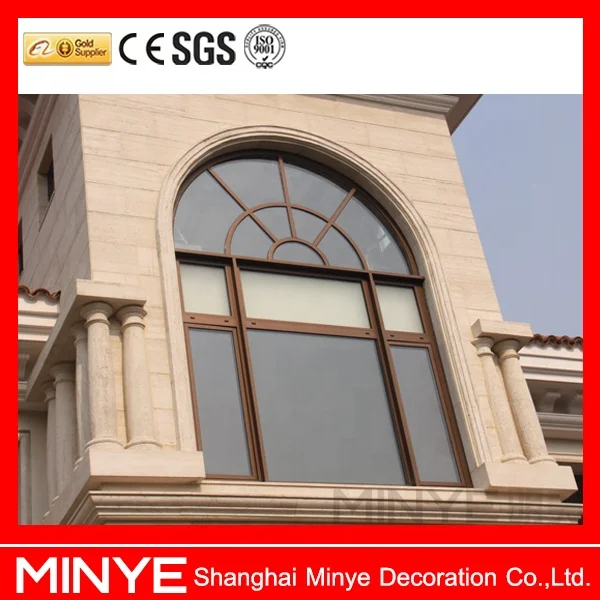 Classical Design Arch Grill Design Aluminum Casement Window Wooden Grain for House