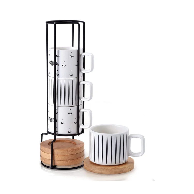 TAOXIN Porcelain 4oz Stackable Espresso Cup With Coaster And Metal Stand  Set For 4 - Buy TAOXIN Porcelain 4oz Stackable Espresso Cup With Coaster  And Metal Stand Set For 4 Product on