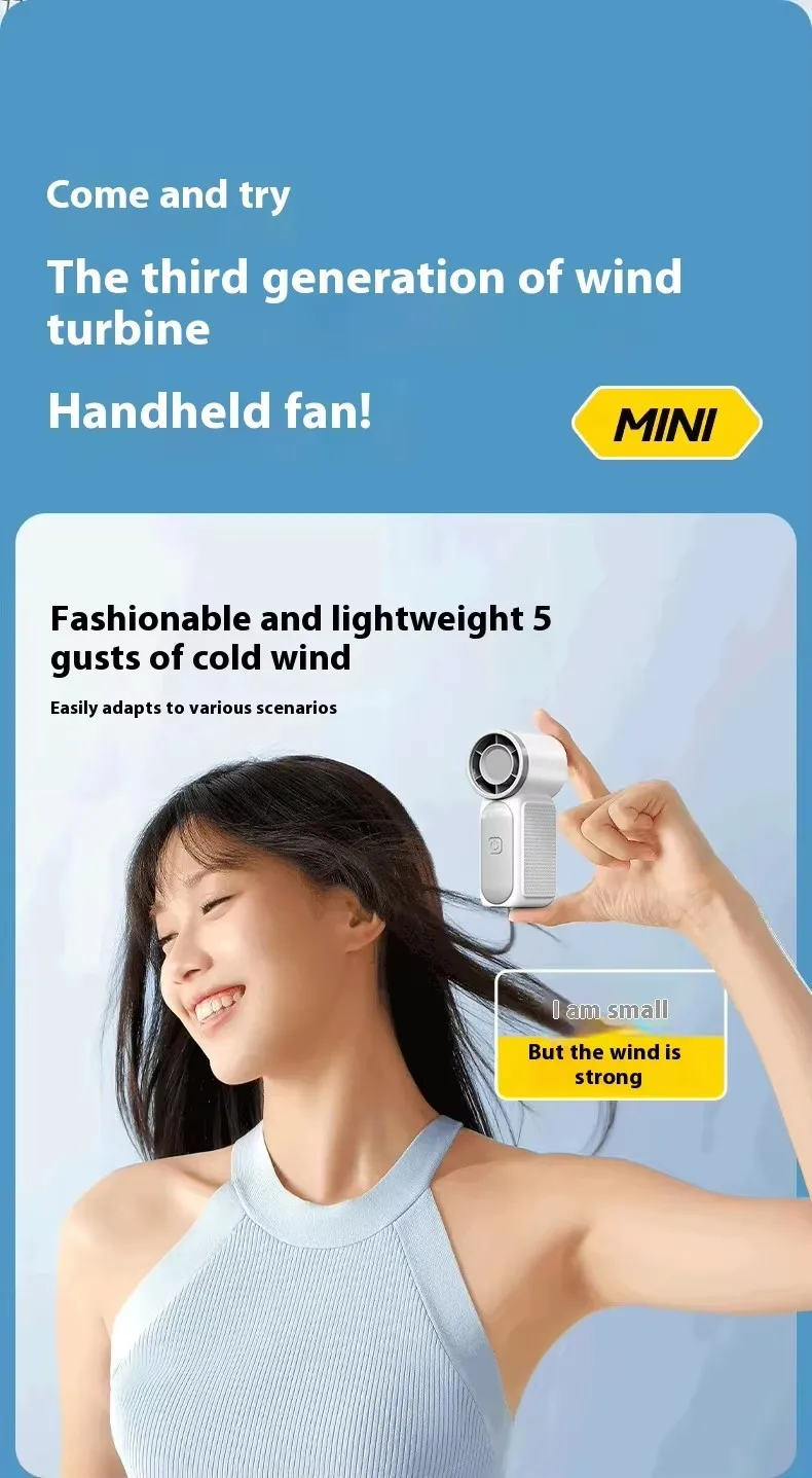 Modern USB Rechargeable Plastic Lightweight Mini Handheld Portable Electric Fan 100 Speed Settings for Kids Outdoor Use English