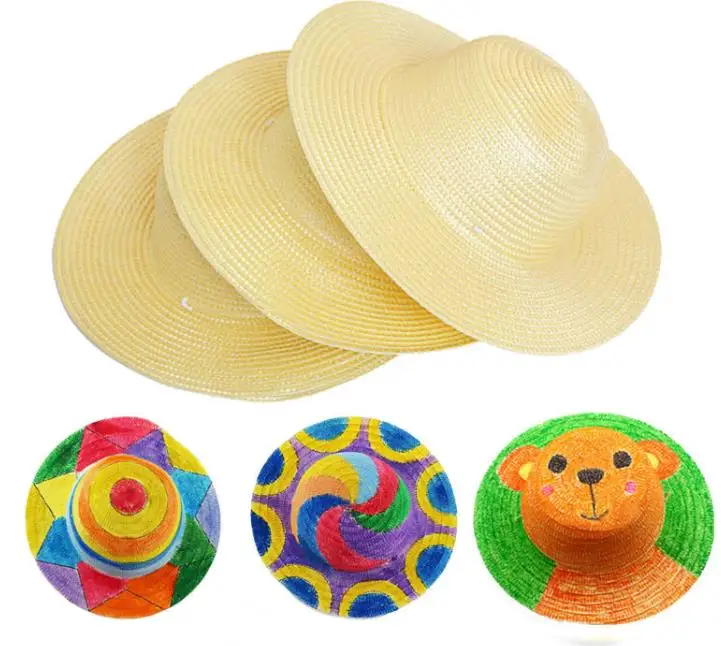 diámetro 10 cm Healifty diy sombrero de paja niño sombrero de paja verano sombrero de paja playa sol sombrero pintura de arte sombrero para niños guardería guardería 
