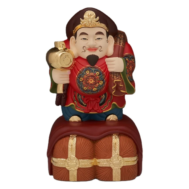 Woodcarving and painted Japanese Daikokuten statue ornaments