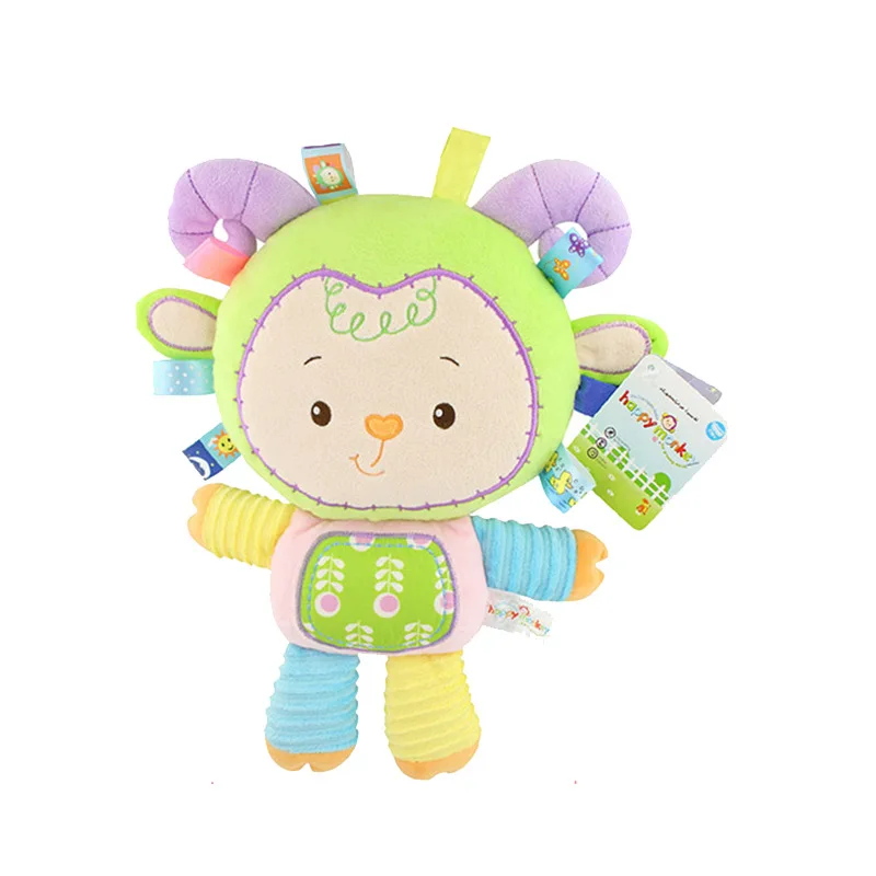 Happy Monkey Baby Soothing Doll Cartoon Animal Label Plush Toys Filled with  PP Cotton Birthday Gifts