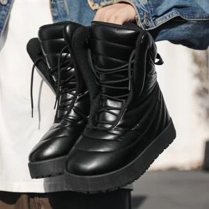 Outdoor Waterproof Ankle-Height Snow Boots Synthetic Leather Mesh Lining Lace-Up Closure Patent Leather All Seasons Rubber