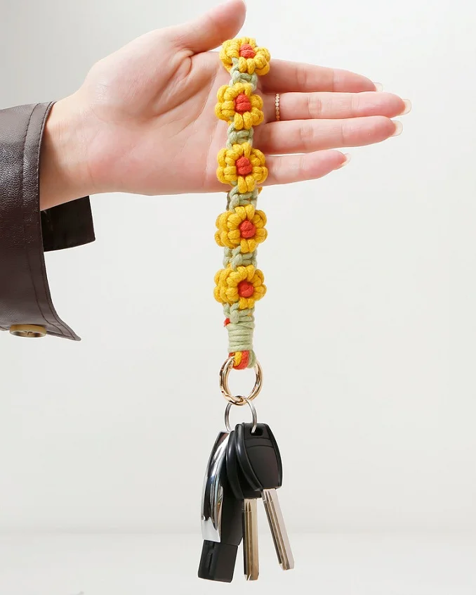 Boho Macrame Wrist Keychain - Handmade Key Lanyard For Women, Car Keys, Purse