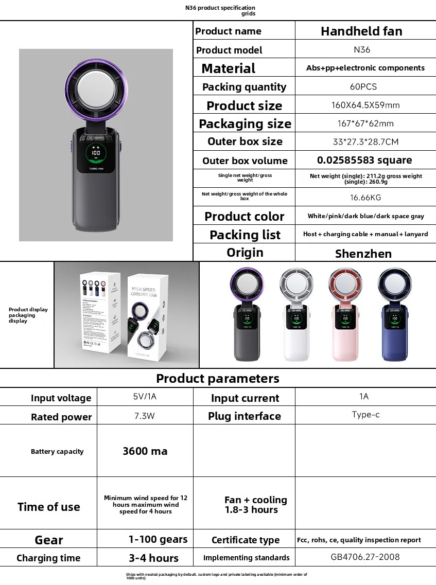 Size Turbine Handheld Fan, USB, Brushless - detail 4
