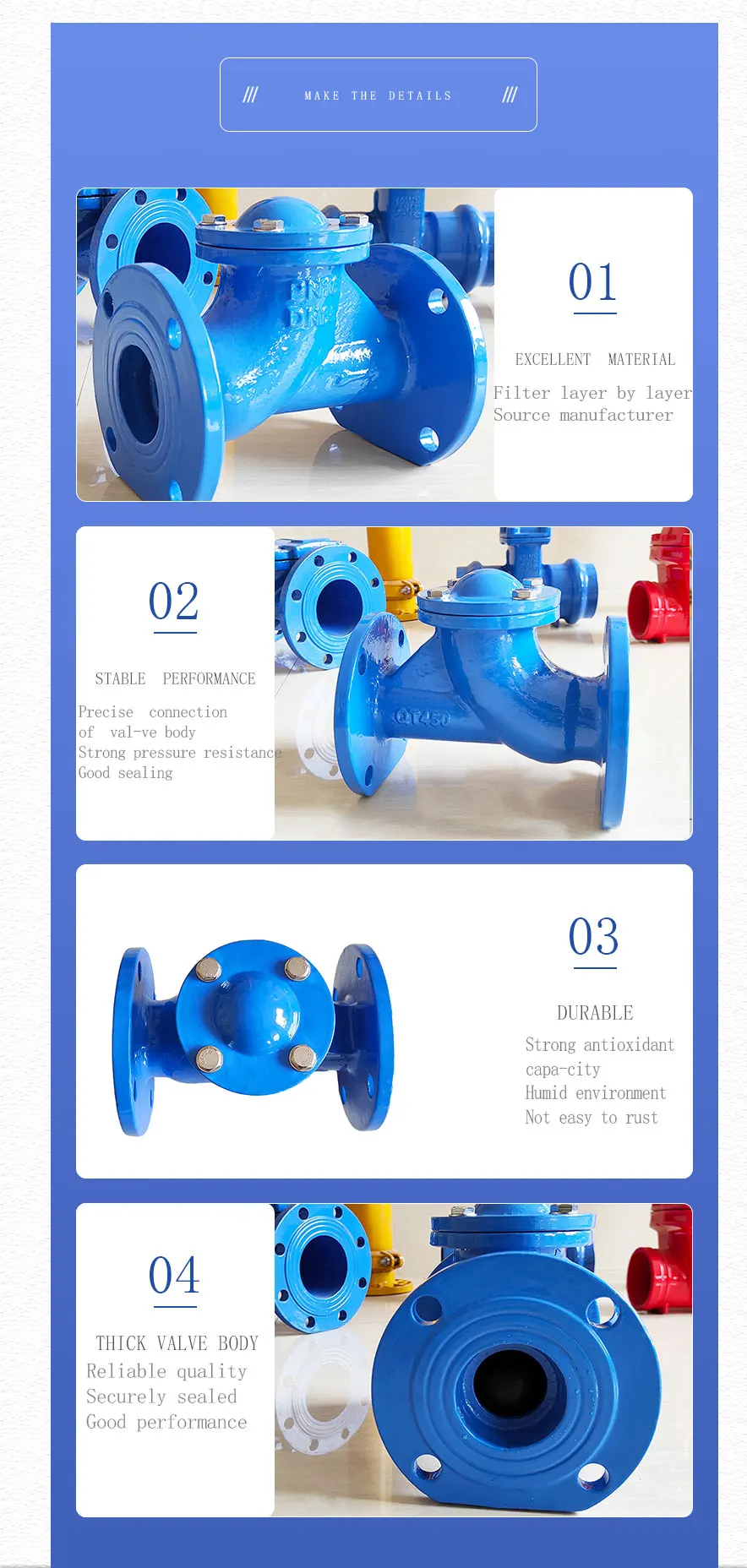High Quality Ball Check Valves Standard Ductile Iron Blue Flangeless