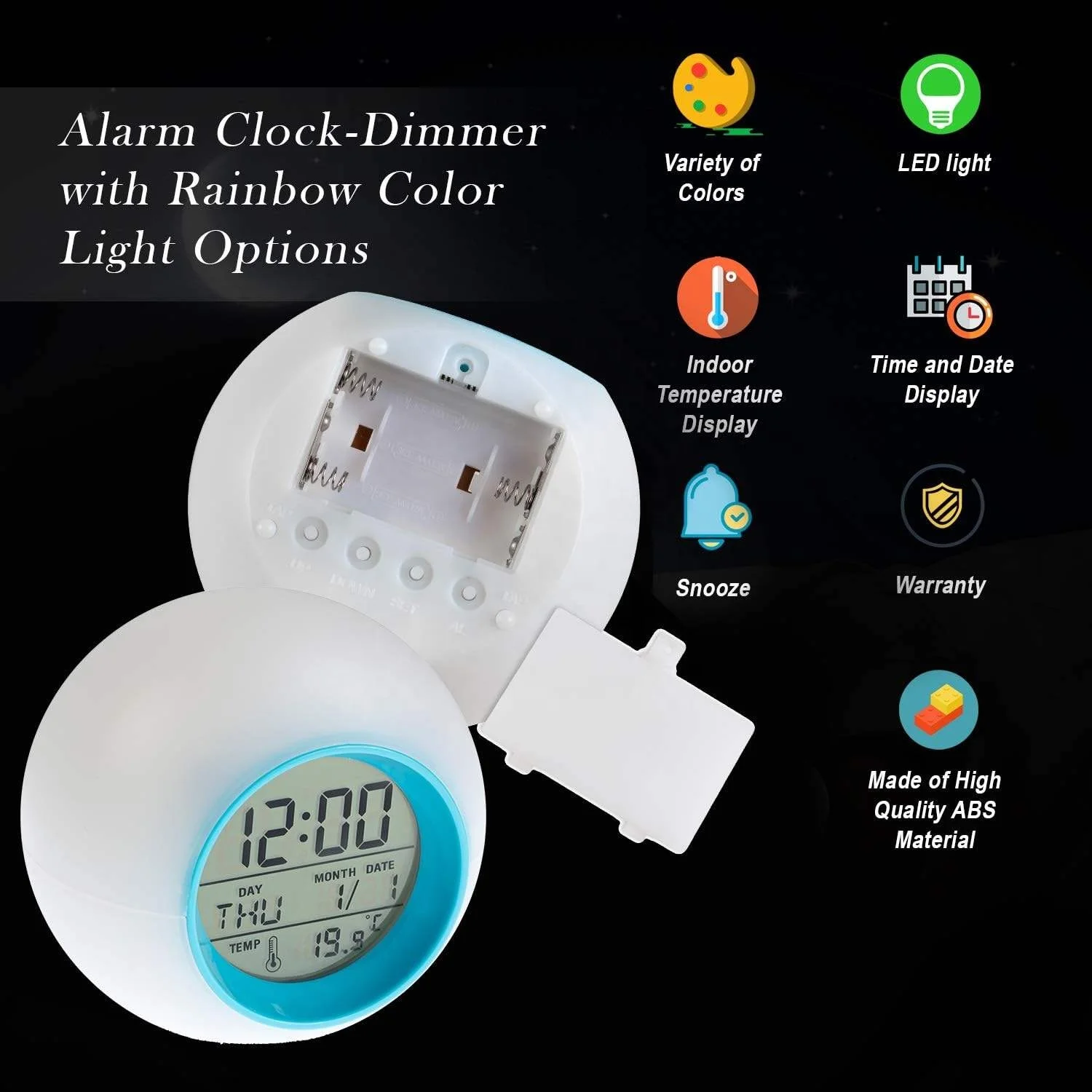 LED Digital Kids Wake up Alarm Clock 7 Colors Ambient Night Light Alarm Clock for Bedroom