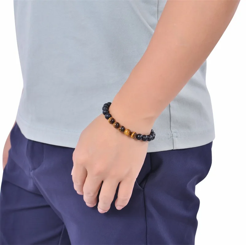 21st 30th 40th 50th 60th Birthday Bracelet For Men - Tiger Eye & Black Agate, Elastic Rope, Gift Boxed - View #13