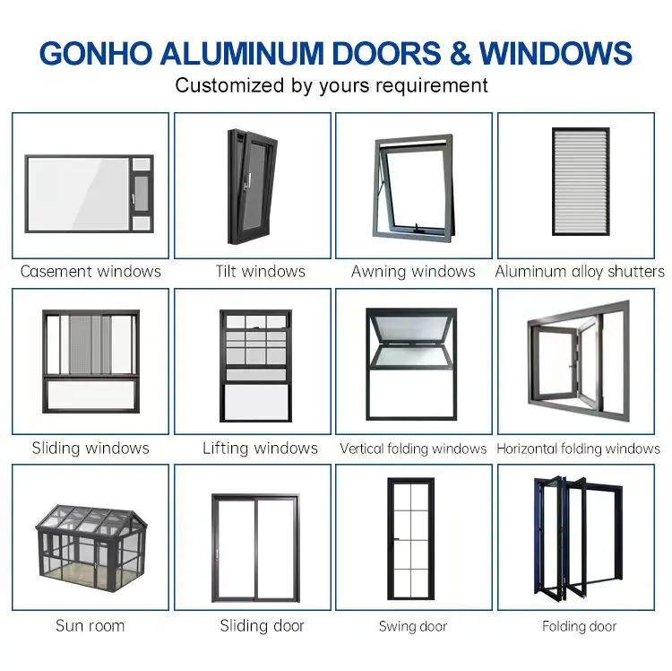 GONHO Custom -Made House Window Opening 180 Degree Aluminum  Black Folding Casement windows With Security Mesh