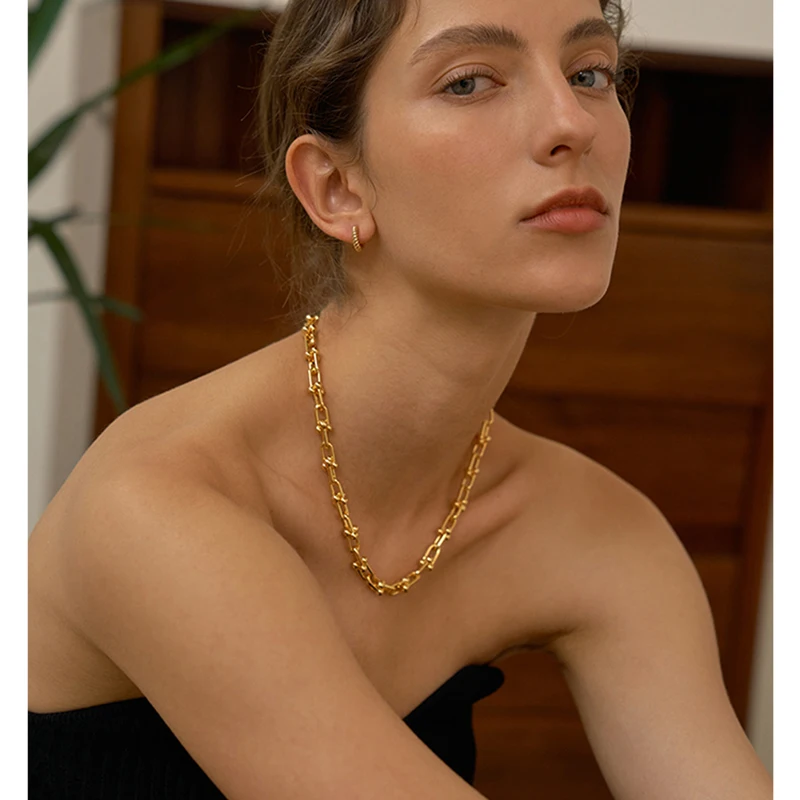 Ожерелья-цепочки U-образной формы женские, толстые цепочки золотого цвета, минималистичное ожерелье, повседневные ювелирные украшения, 2020
