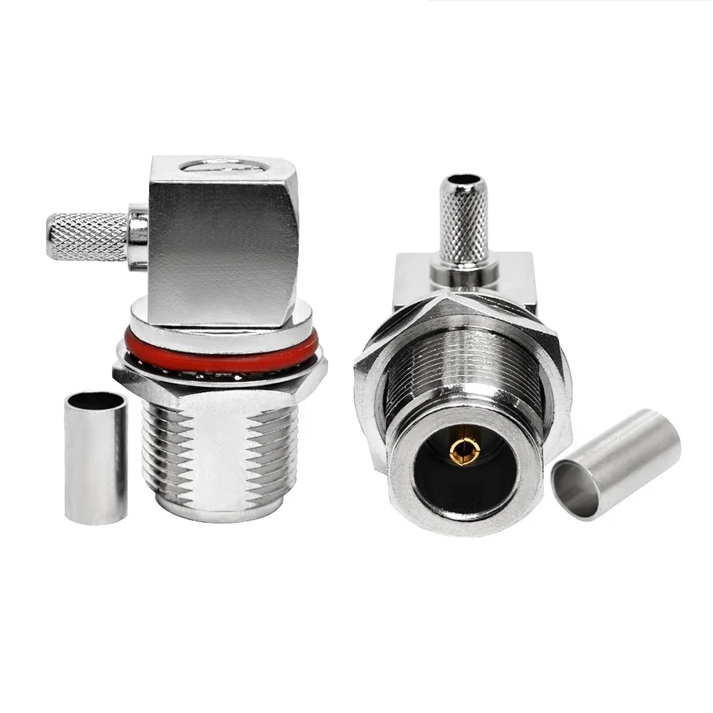 Type N Female Right Angle Bulkhead Mount Waterproof Connector Crimp for RG58 LMR195 LMR200 Coaxial Coax RF Wire Cable