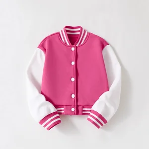 Customizable Pink Color-block Children's Baseball Suit Girls Cotton Padded Casual Cardigan Jacket Clothes for Kids