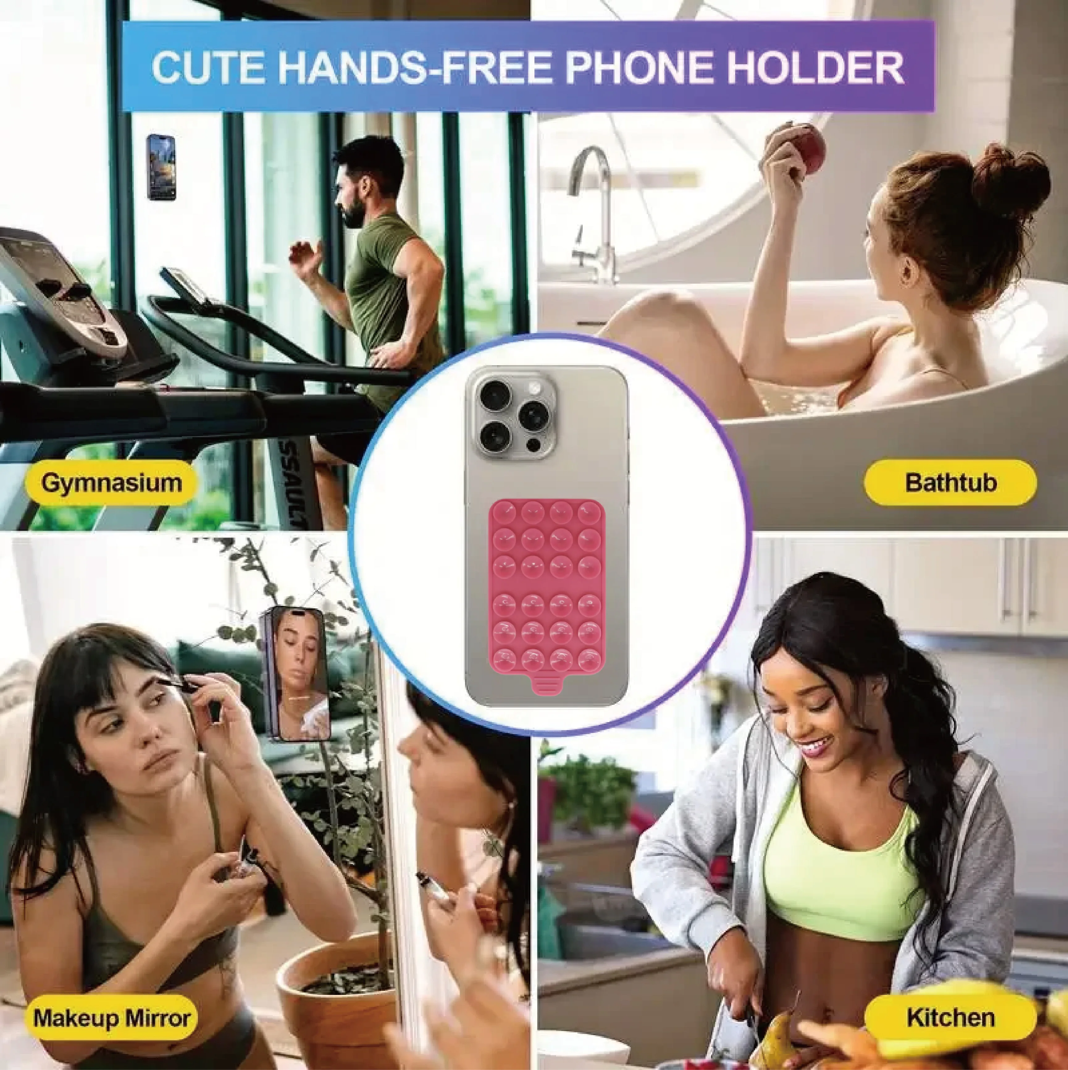 4 Ventouses Double Face En Silicone Pour Téléphone - Tient Au Mur, Miroir, Pour Selfies Mains Libres - 8