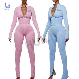 Huili Custom High Stretch Zip up Crop Top and Leggings Sports Wear Pants Skinny Tracksuit Gym 2 Piece Set Tracksuits for Women