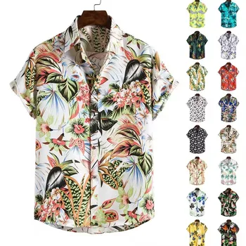 Shirt for men Beach Print Hawaiian shirt for men lapel top for men