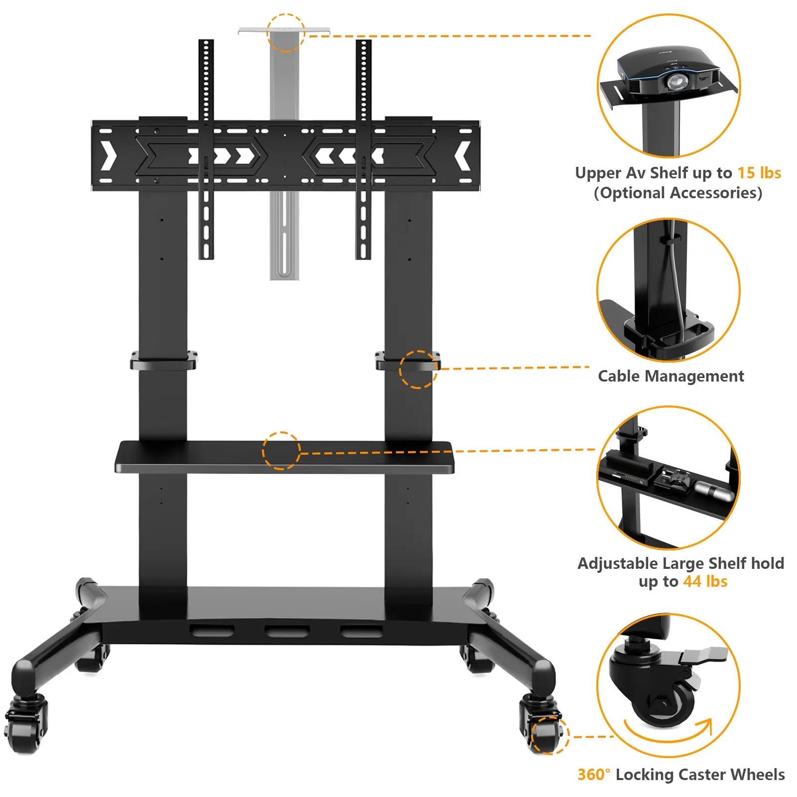 Mobile Tv Cart With Wheels For 60120 Inch Tvs Up To 300 Lbs,Lcd Led